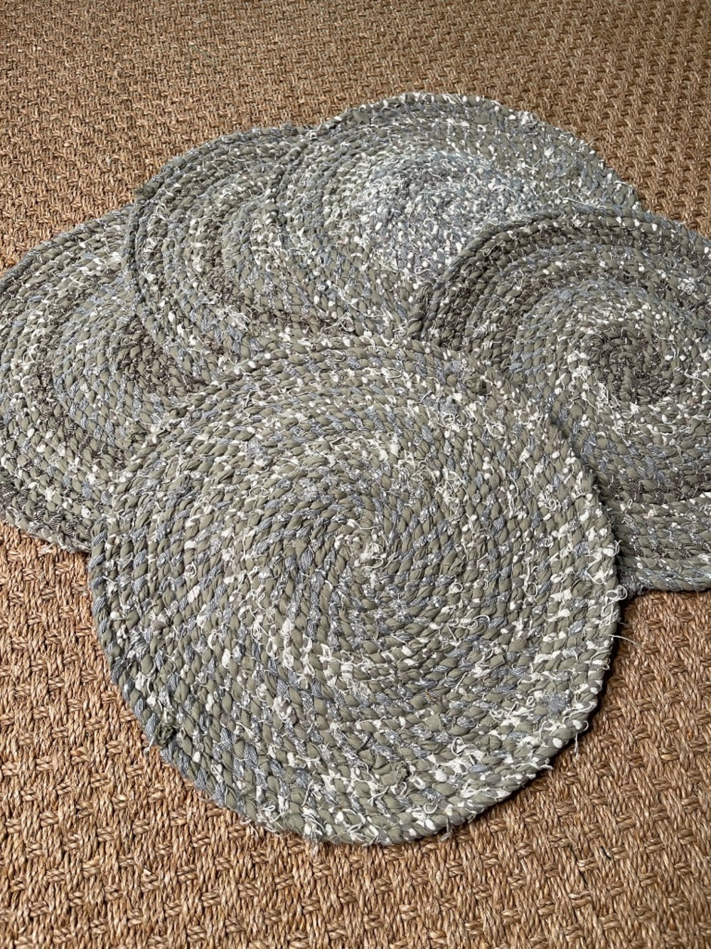 Handmade Woven Placemat 15" Wide Gray and Cream 6 Available